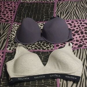 Nautica Gray and Purple Bras. Never worn. Slight indetion. Good condition.
